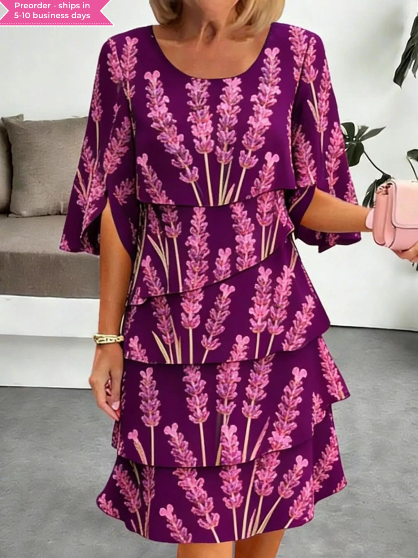 Full Size Floral Print Ruffle Hem Dress Plus Size