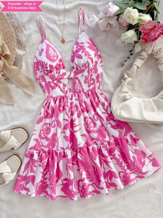 Floral Print Cutout Mini Dress