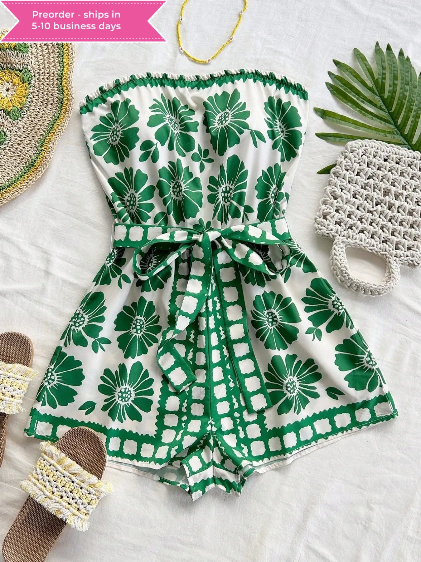 Printed Tube Tie Waist Romper