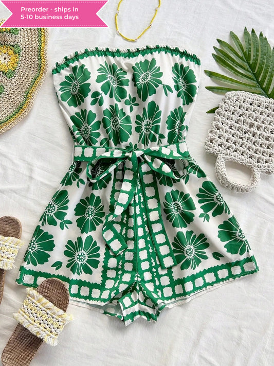 Printed Tube Tie Waist Romper
