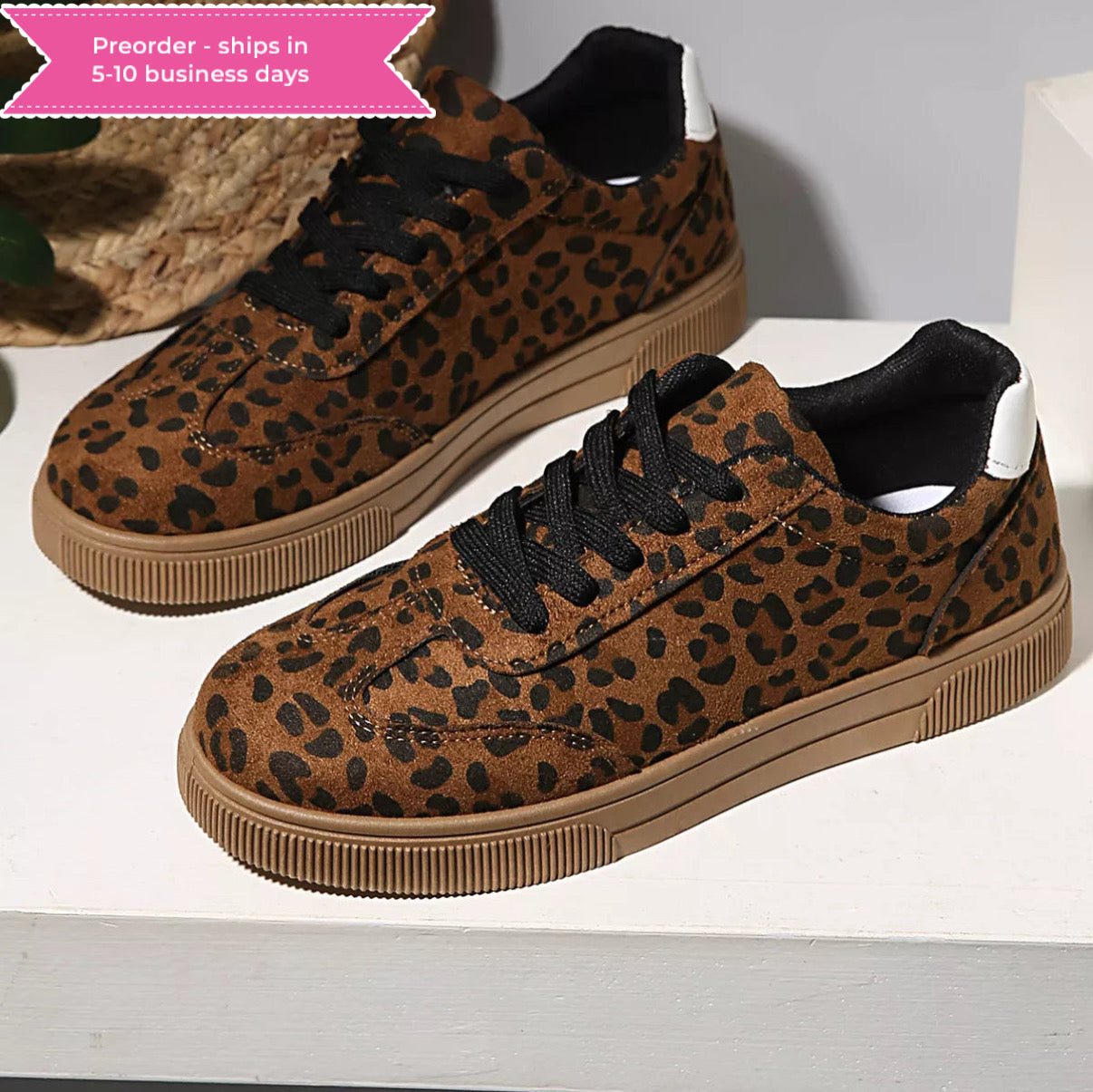 Leopard Lace up Sneakers