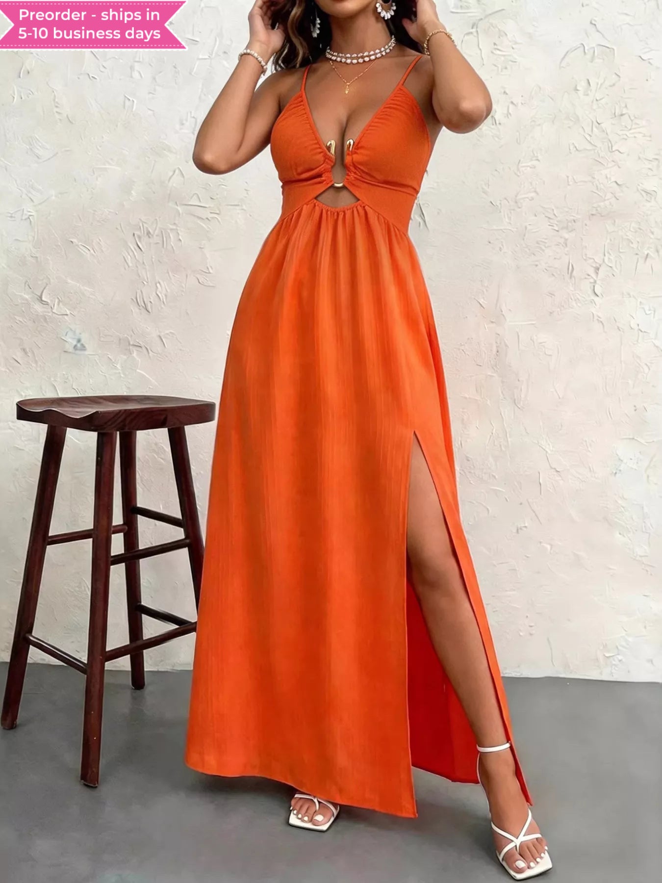 Cutout Front Slit Maxi Dress