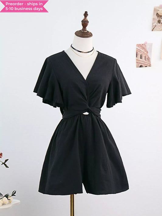 Tie Waist Flutter Sleeve Romper