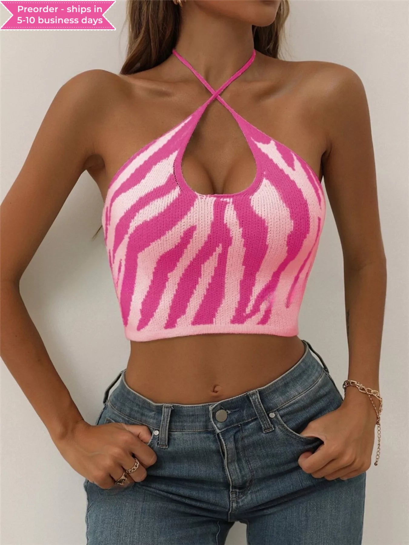 Contrast Halter Neck Knit Cami