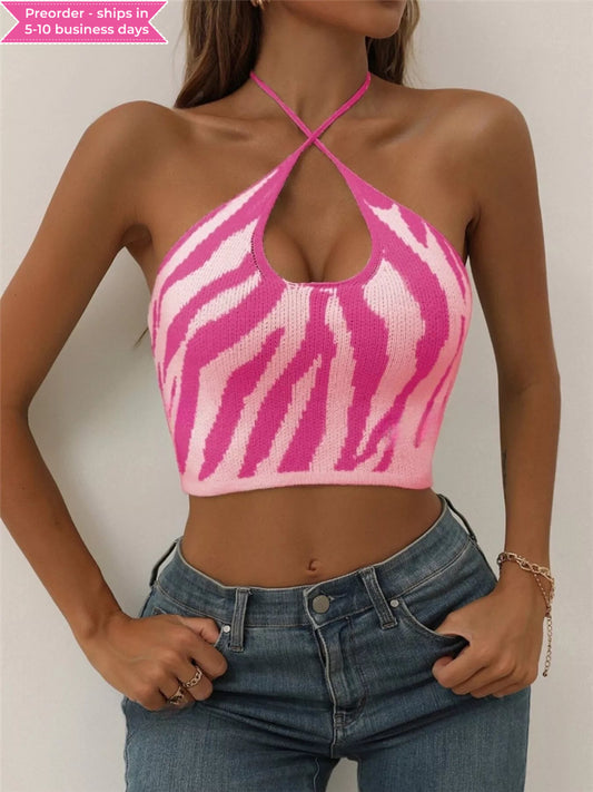Contrast Halter Neck Knit Cami